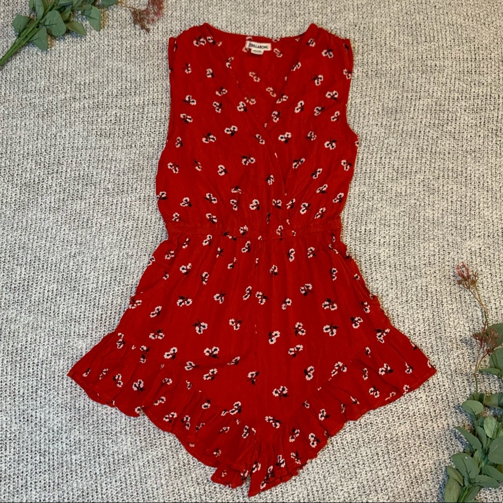 Billabong Galaxies Abound Red Floral Romper